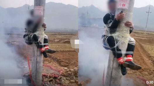 新郎被綁電線桿身下掛燃放鞭炮 為什么這樣做意義何在?